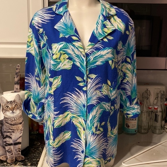 M womens Jacqueline Smith button front floral3/4 sleeve plus size shirt XXL - Picture 1 of 3